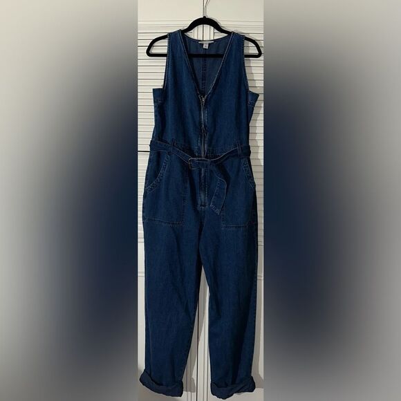 Rachel Comey xTarget Denim Belted Sleeveless Straight Leg Cuffed Jumpsuit Size 8 - Picture 1 of 11